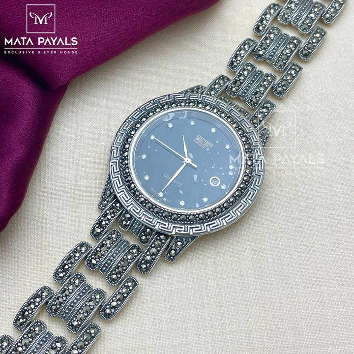 Masculine Marcasite Silver Watch