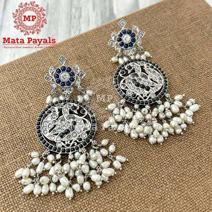 Mayur Blue Oxidised Chandbali