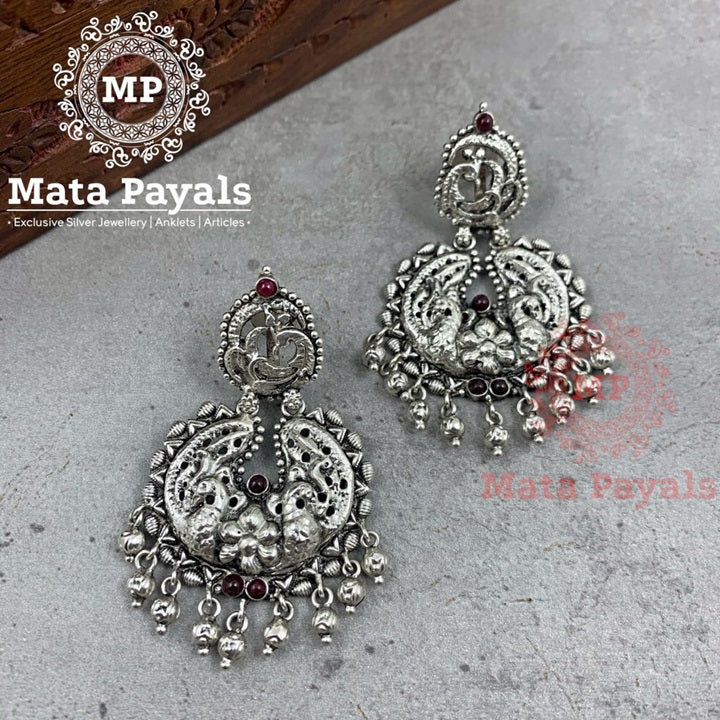 Mayur Carved Oxidised Chandbali