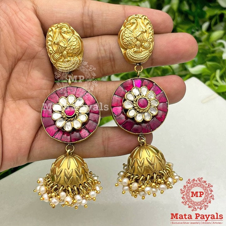 Mayuri Floral Kundan Gold Plated Jhumka