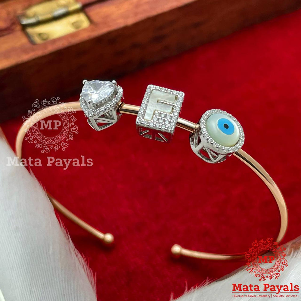 Mesmerizing ‘F’ Letter Rose Gold Silver Kada