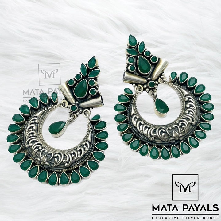 Mesmerizing Green Filigree Oxidised Chandbali