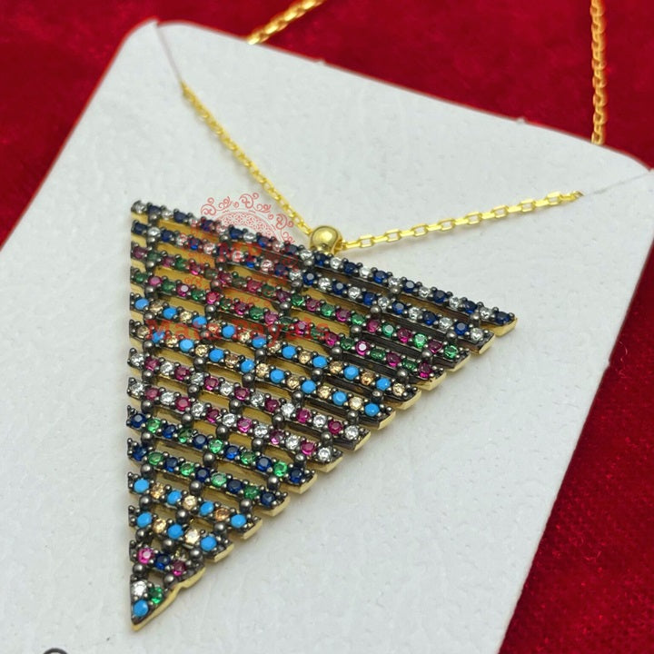 Mind Blowing Triangular Silver Gold Plated Chain And Pendant