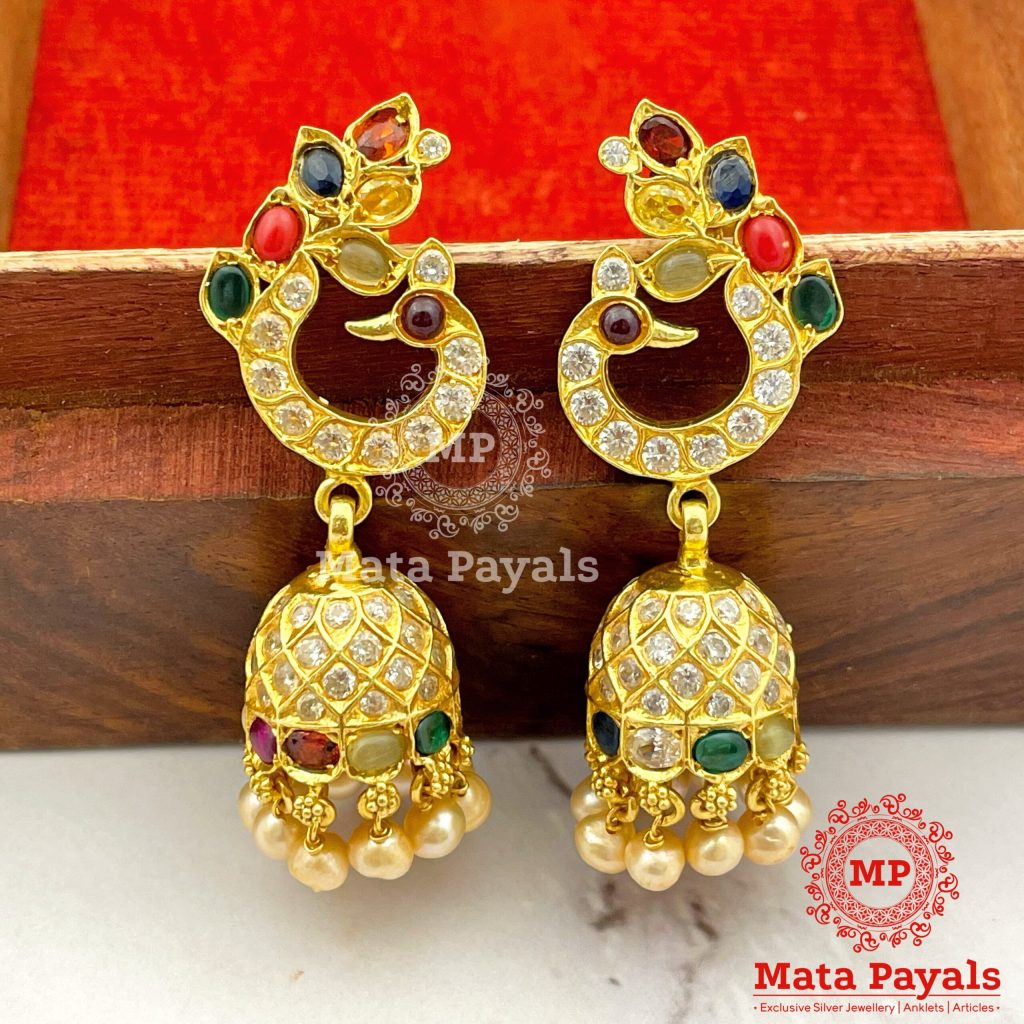 Mystical Navratan Peacock Jhumka
