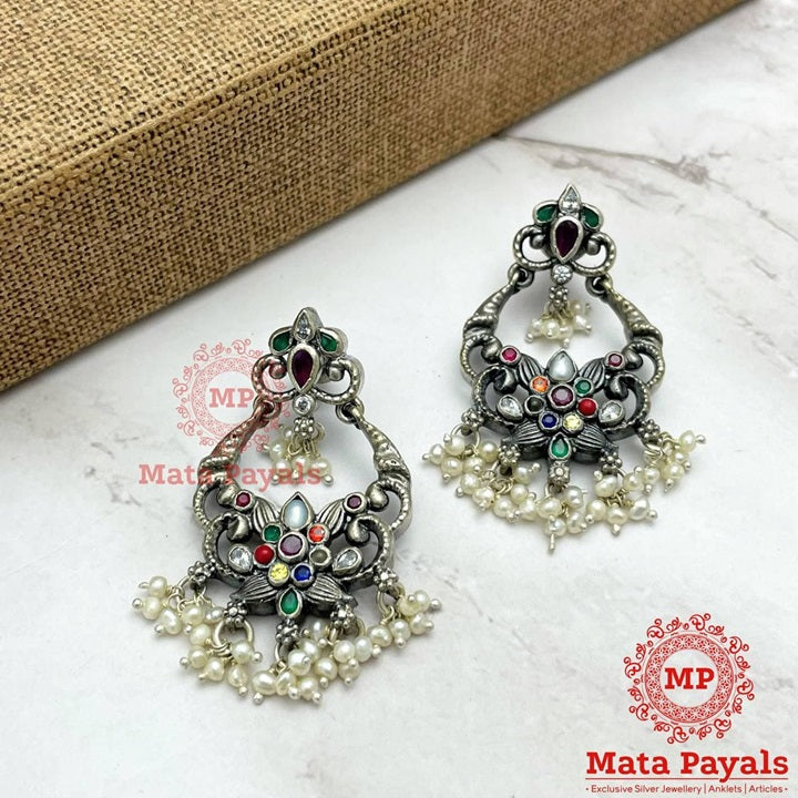 Navratan Oxidised Floral Chandbali