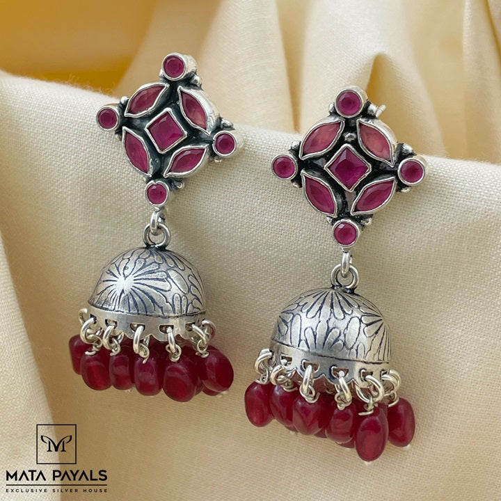Red Onyx Oxidised Jumka