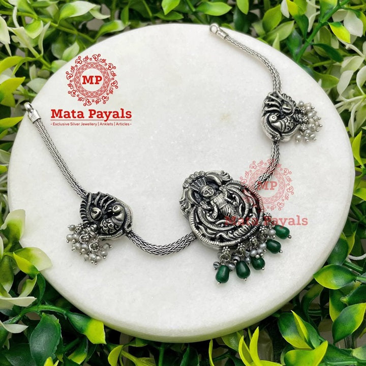 Oxidised Nakshi Devi Lakshmi Peacock Choker