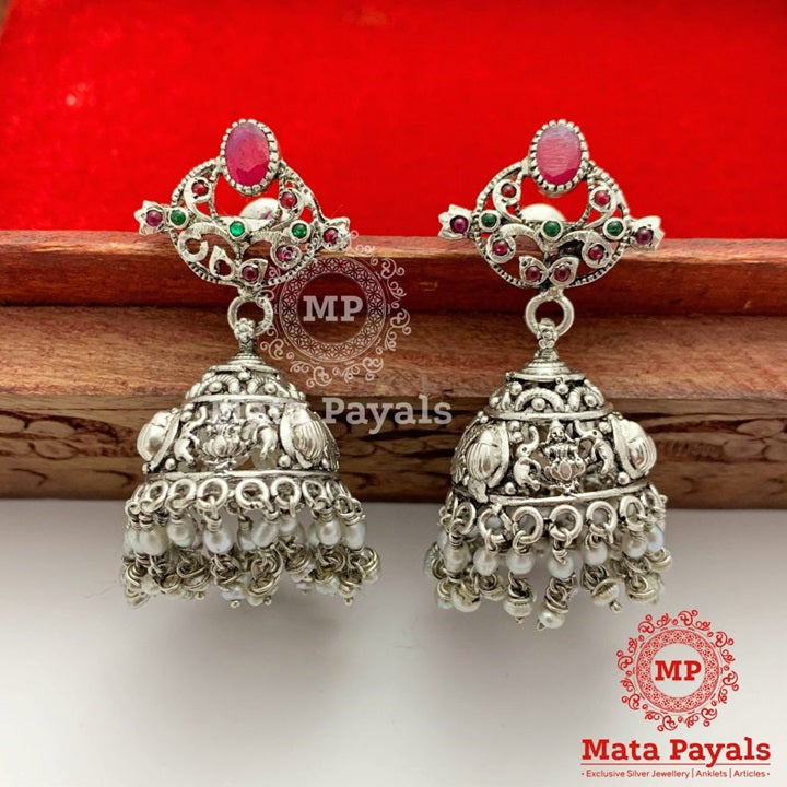 Oxidised Vishnupriya Carved Jhumka