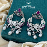 Charming Peacock Filigree Oxidised Chandbali