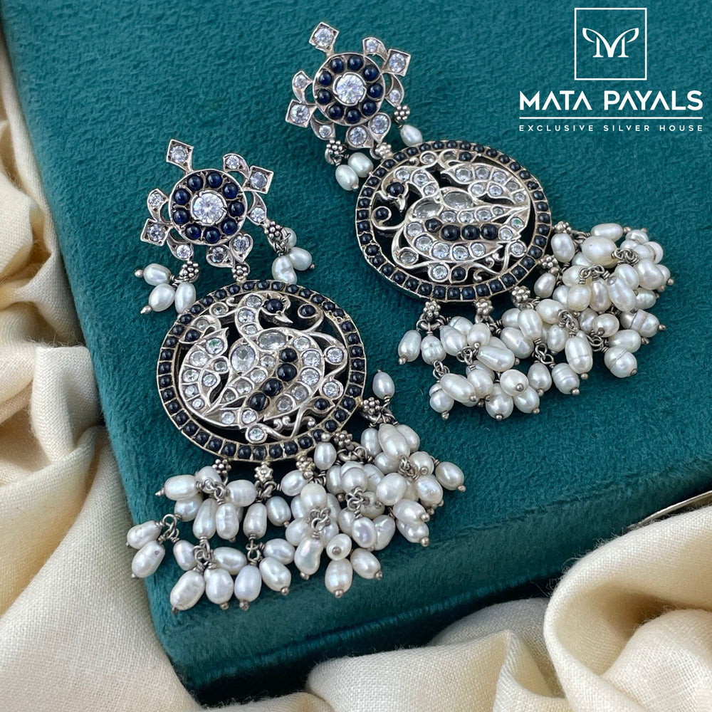 Mayur Blue Oxidised Chandbali
