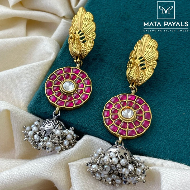 Phenomenal Mayur Floral Two Tone Jhumka