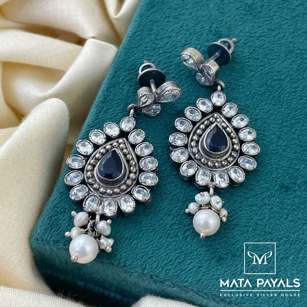 Dynamic Blue Leaf Silver Chandbali