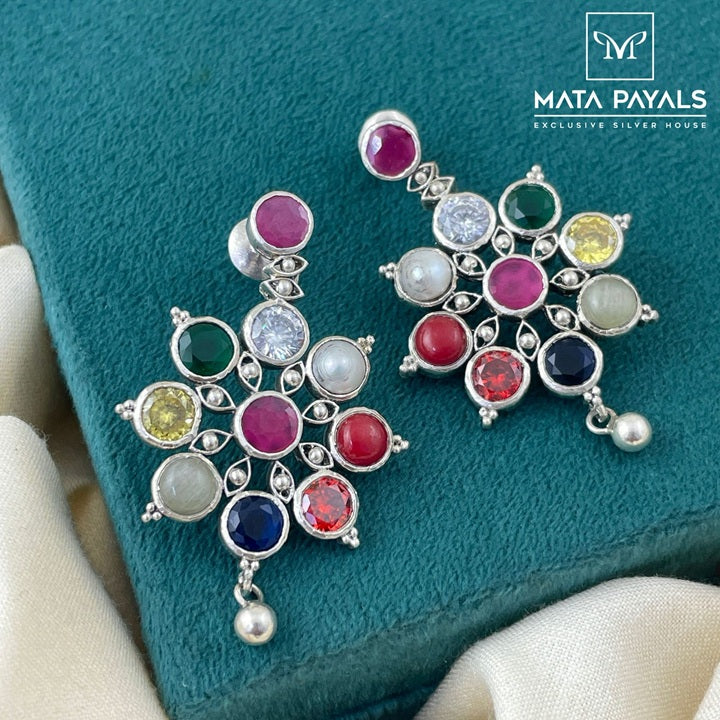 Floral Navratan Oxidised Earing
