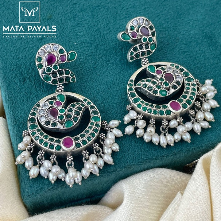 Majestic Green Mayur Oxidised Chandbali