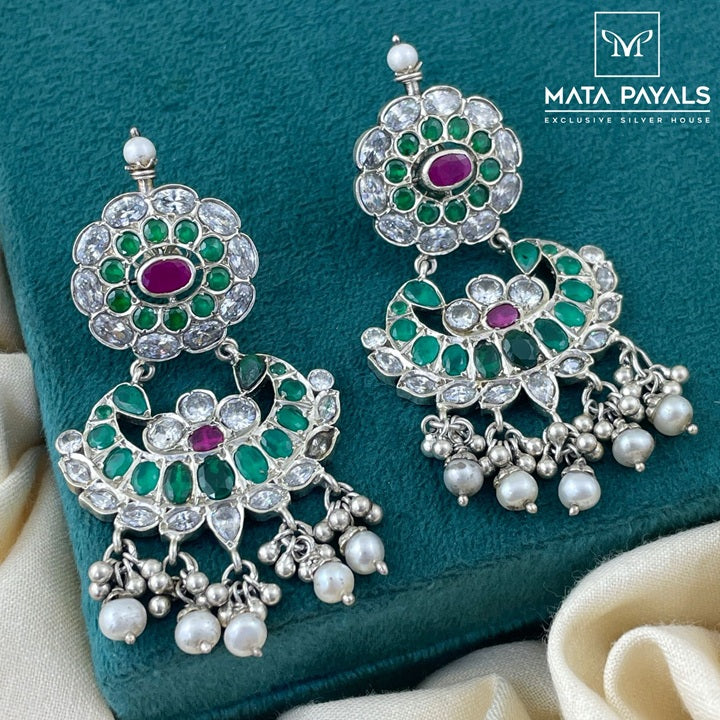 Dynamic Green Mayur Oxidised Chandbali