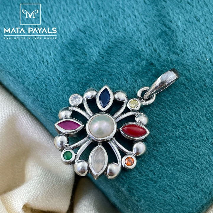 Navratna Oxidised Pendant