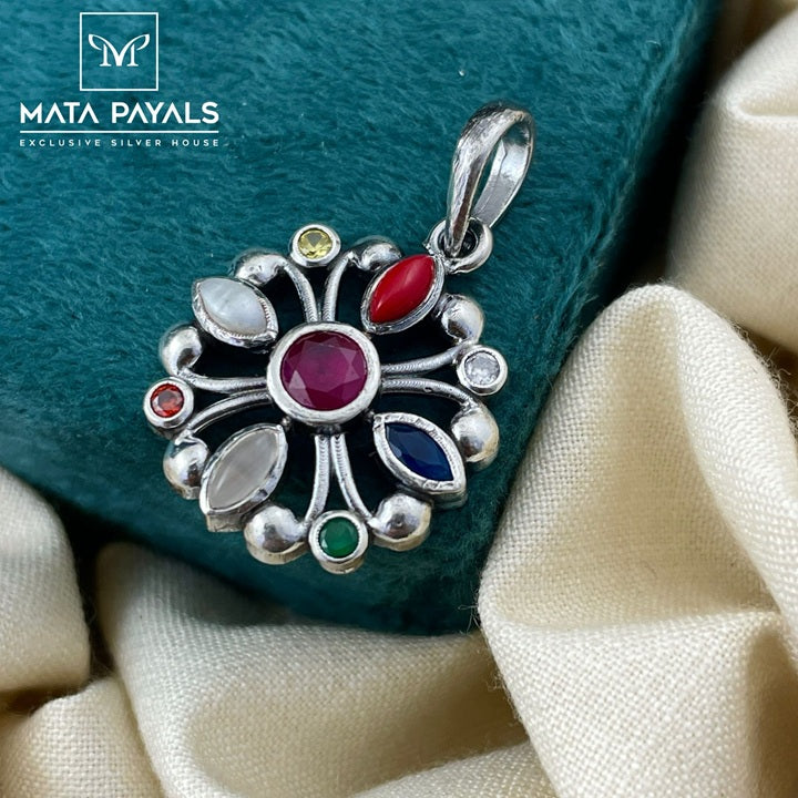 Navratna Pendant Oxidised