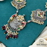Peacock Kundan Oxidised Silver Necklace