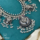 Gleaming Blue Maha Lakshmi Oxidised Necklace