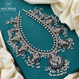 Gleaming Blue Maha Lakshmi Oxidised Necklace