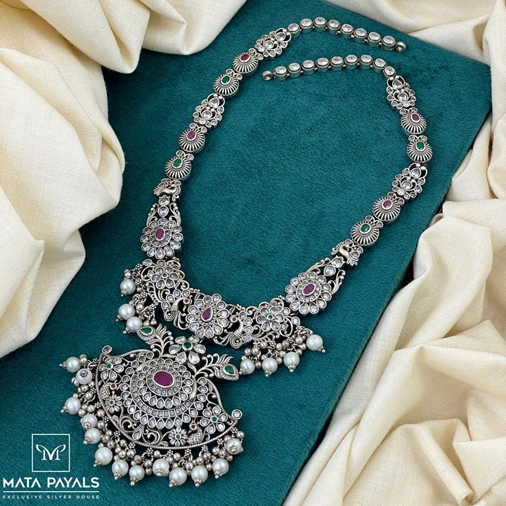 Unusual Peacock Floral Oxidised Necklace