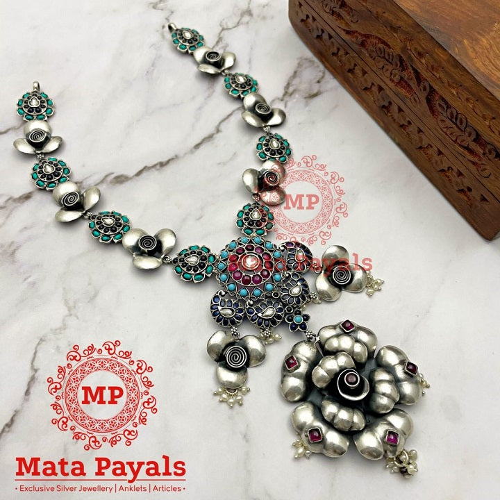Phenomenal Rose Colourful Oxidised Necklace
