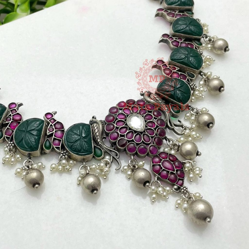 Radiant Green Mayuri Oxidised Necklace