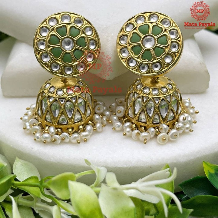 Rajwadi Gold Plated Kundan Jhumka