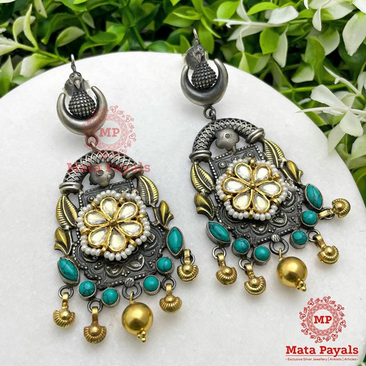 Rajwadi Turquoise Kundan Oxidised Earing