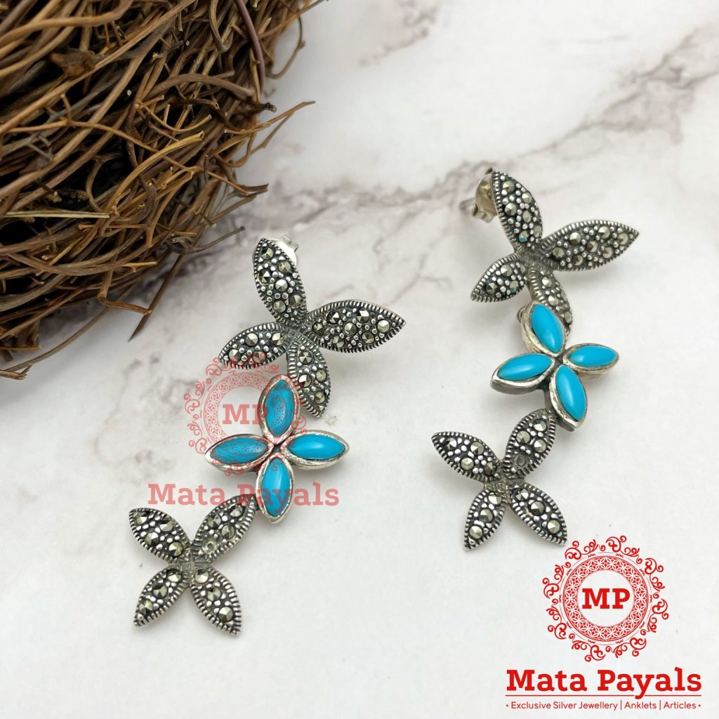 Rare Marcasite Turquoise Earring