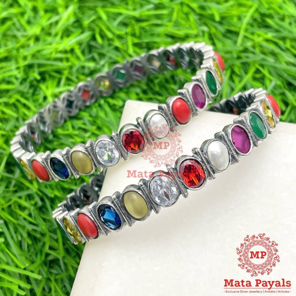 Ravishing Navratan Oxidised Bangle