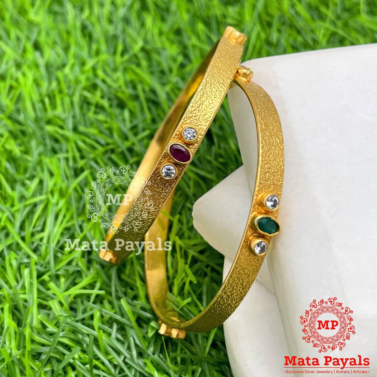 Red & Green Charmy Gold Plated Bangle