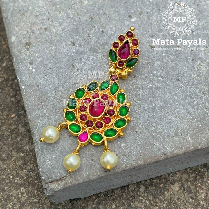 Red & Green Floral Gold Plated Pendant