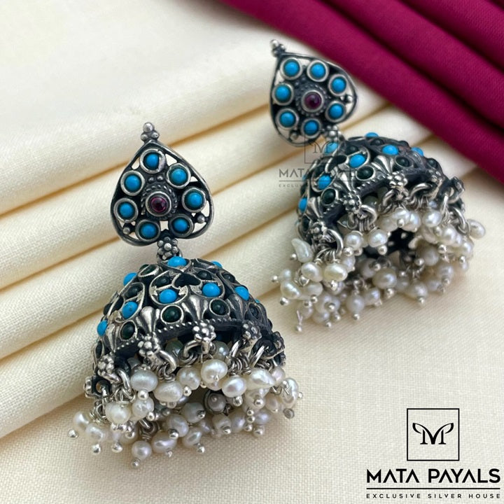Remarkable Silver Oxidised Jhumka