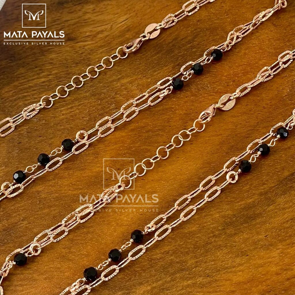 Rose Gold Black Beaded Anklet