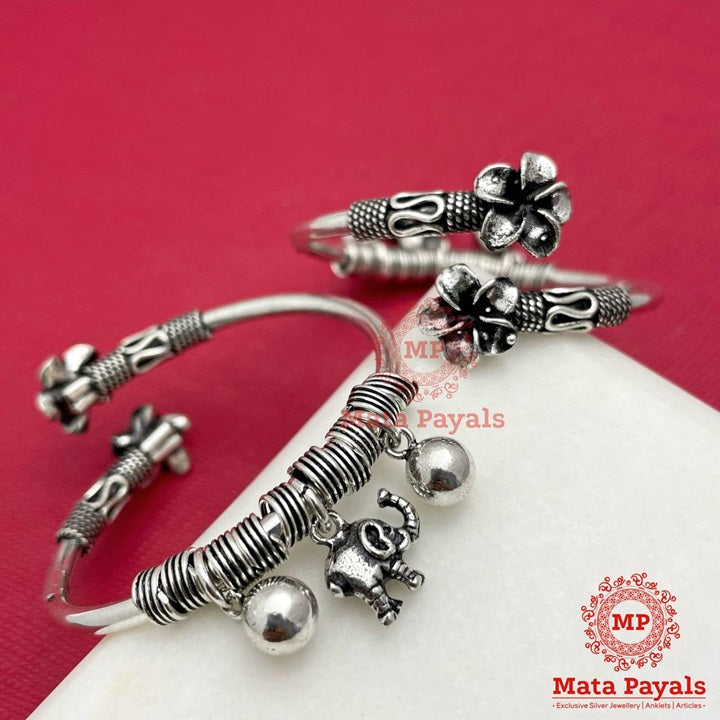 Rosy Elephant Charm Oxidised Baby Kada (1-4 Years)