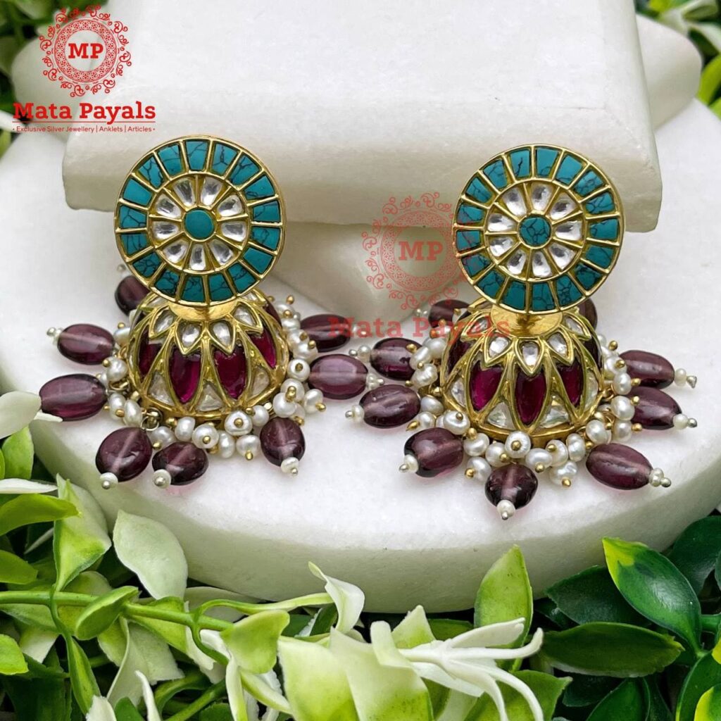 Royal Turquoise Kundan Gold Plated Jhumka