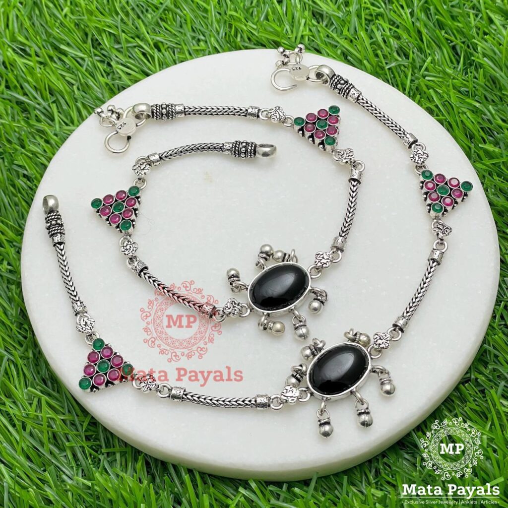 Semi Precious Stone Jewellery | Stone Stuuded Anklet | Black Onyx