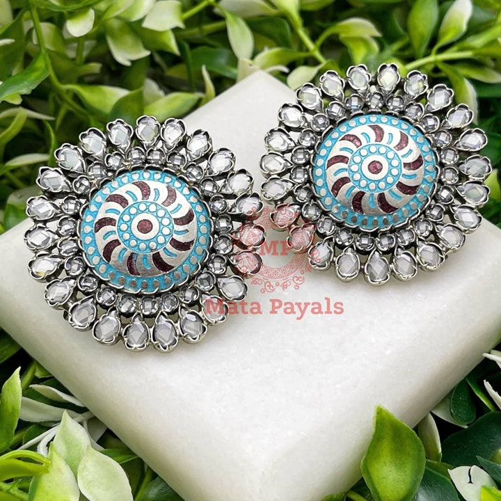 Sky Blue Meenakari Oxidised Stud