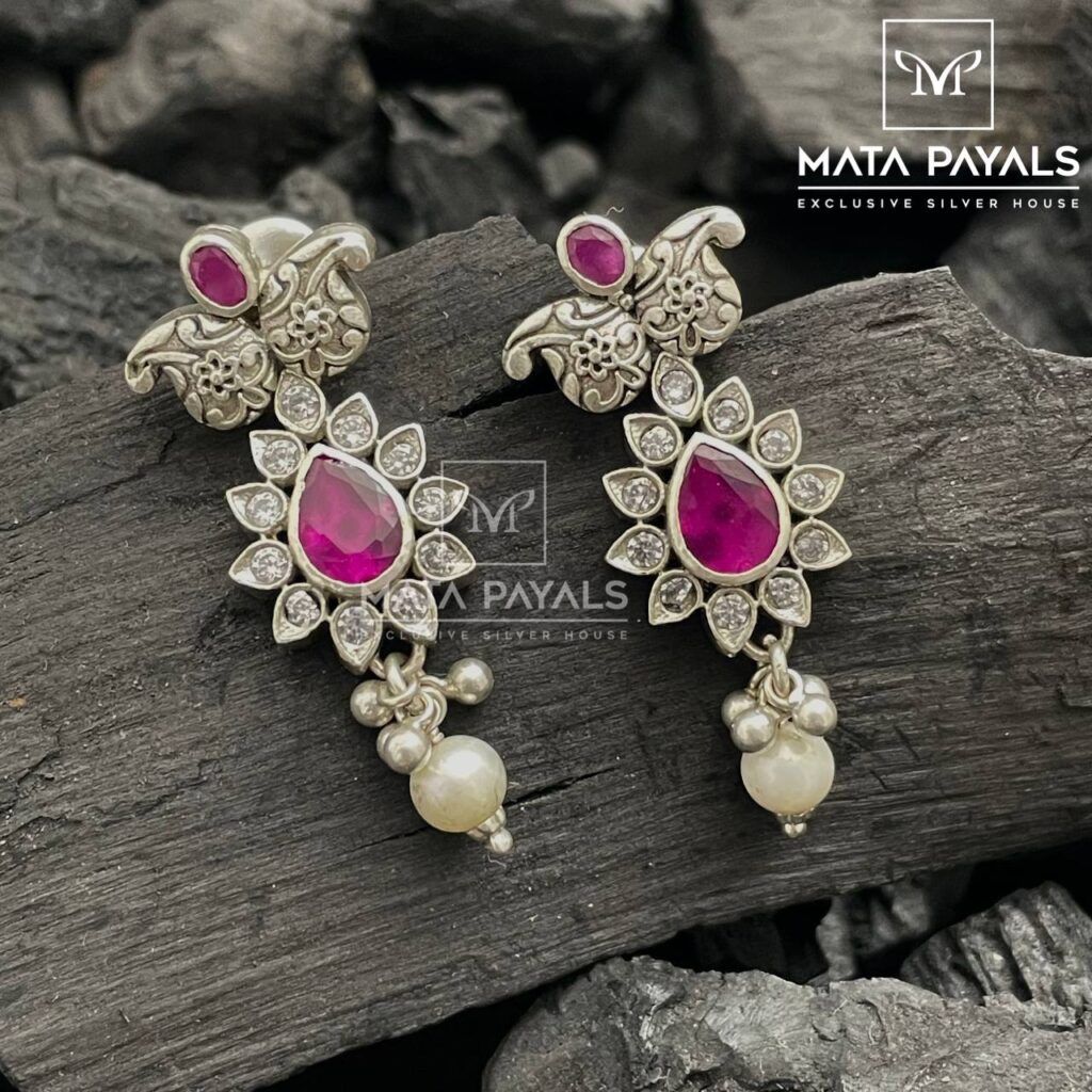 Sparkling Oxidised Silver Chandbali