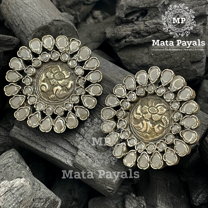 Sparkling Sphere Silver Oxidised Stud