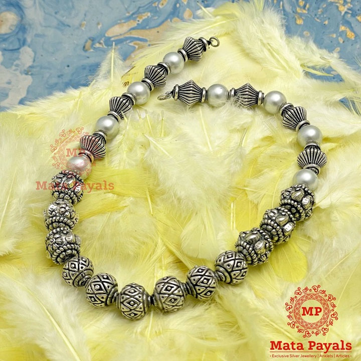 Splendid Oxidised Silver Beaded Neck Chain