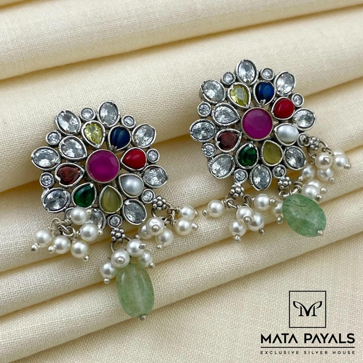 Stone Studded Oxidised Stud