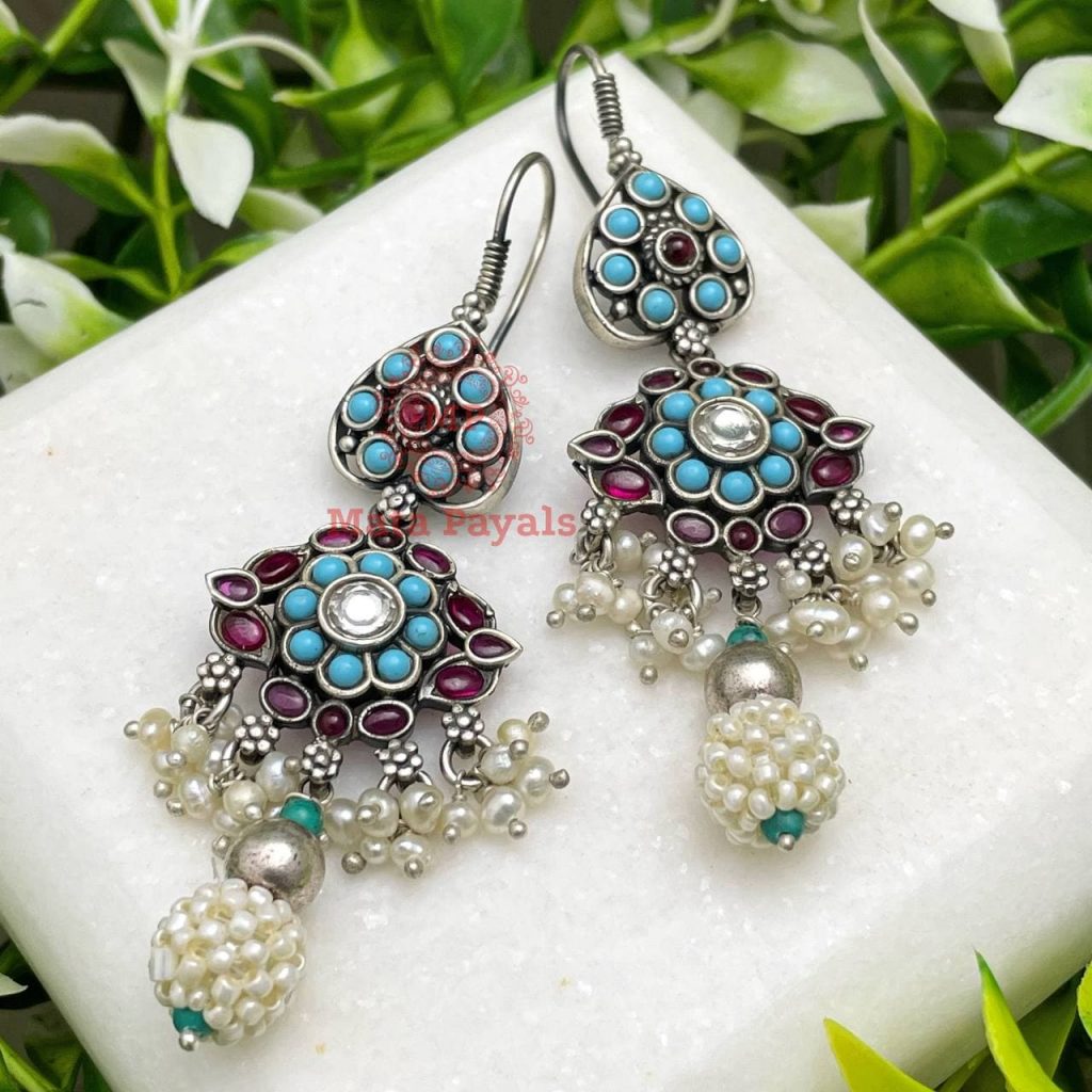 Striking Turquoise Oxidised Chandbali