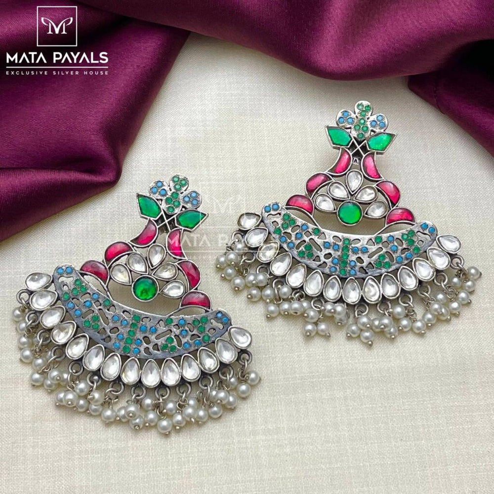 Superlative Antique Kundan Oxidised Chandbali