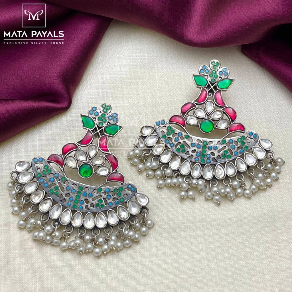 Superlative Antique Kundan Oxidised Chandbali
