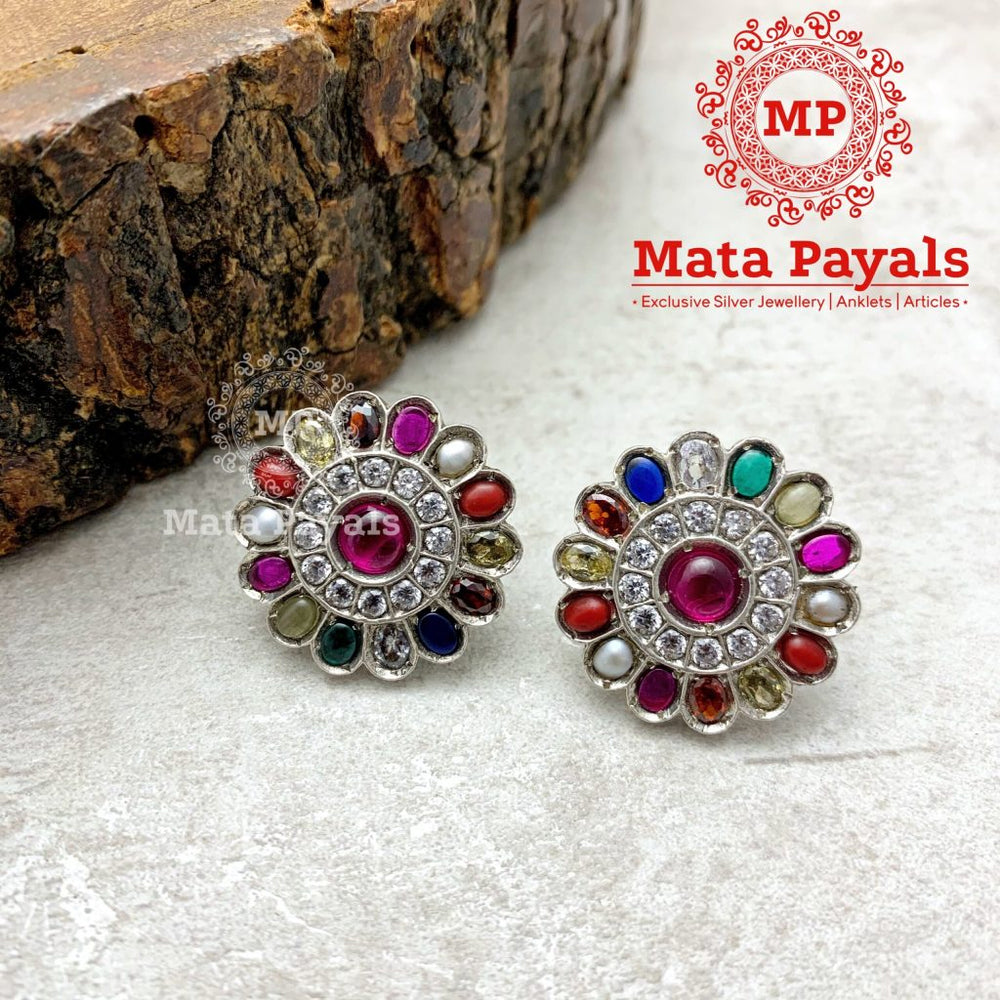 Surajmukhi Navratan Oxidised Stud