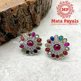 Surajmukhi Navratan Oxidised Stud