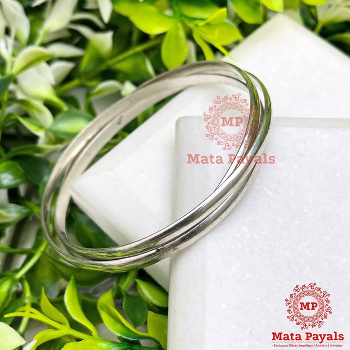 Three Twine Plain Silver Kada