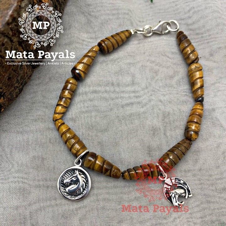 Tiger Eye Beads Horse Charm Bracelet